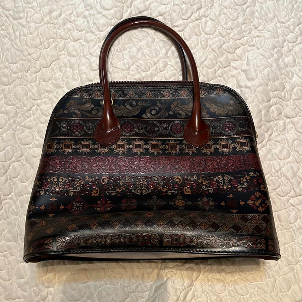 Vera Pelle Calja brown leather bag, missing the shoulder strap.